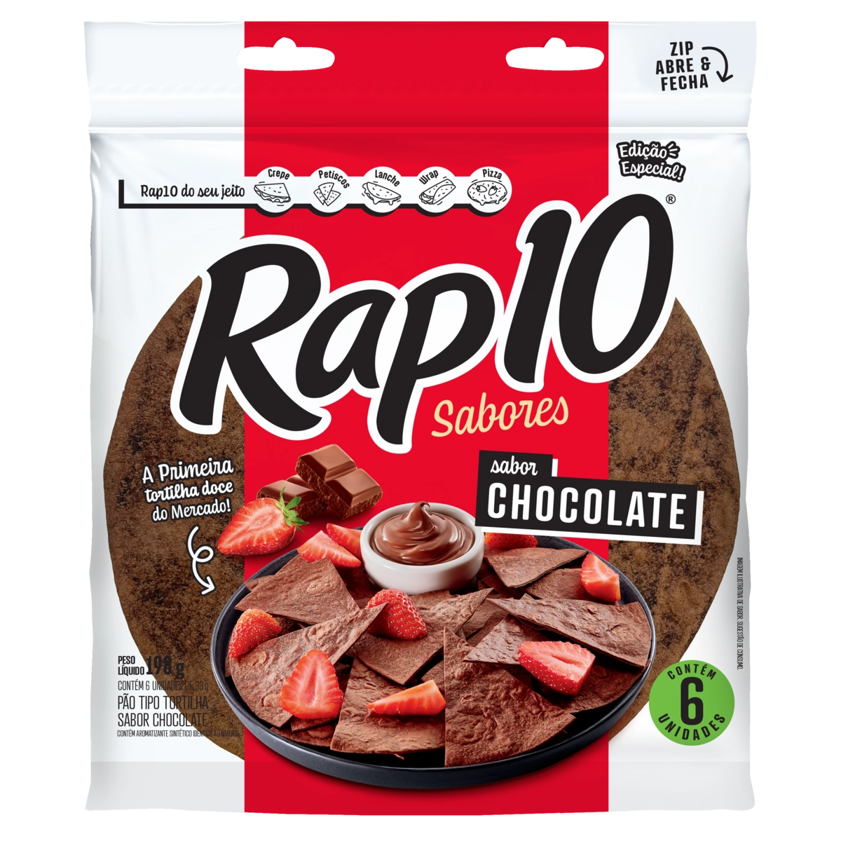 Pão Tortilha Chocolate Rap10 Sabores Pouch 198g
