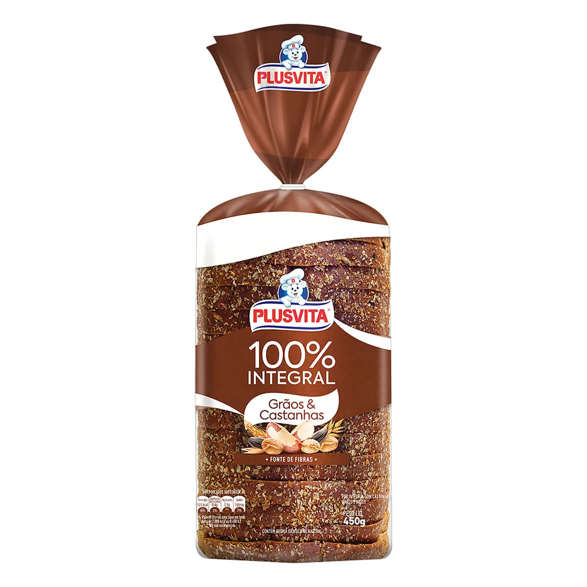 Pão Integral Grãos & Castanhas Plusvita Pacote 450 g