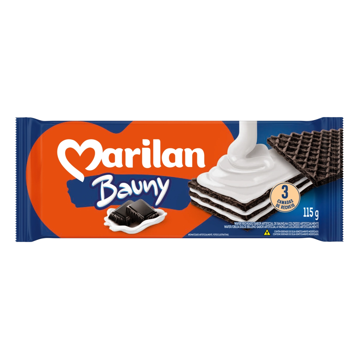 Biscoito Wafer Recheio Bauny Marilan Pacote 115g