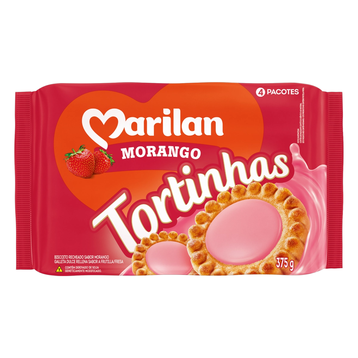 Biscoito Recheio Morango Marilan Tortinhas Pacote 375g