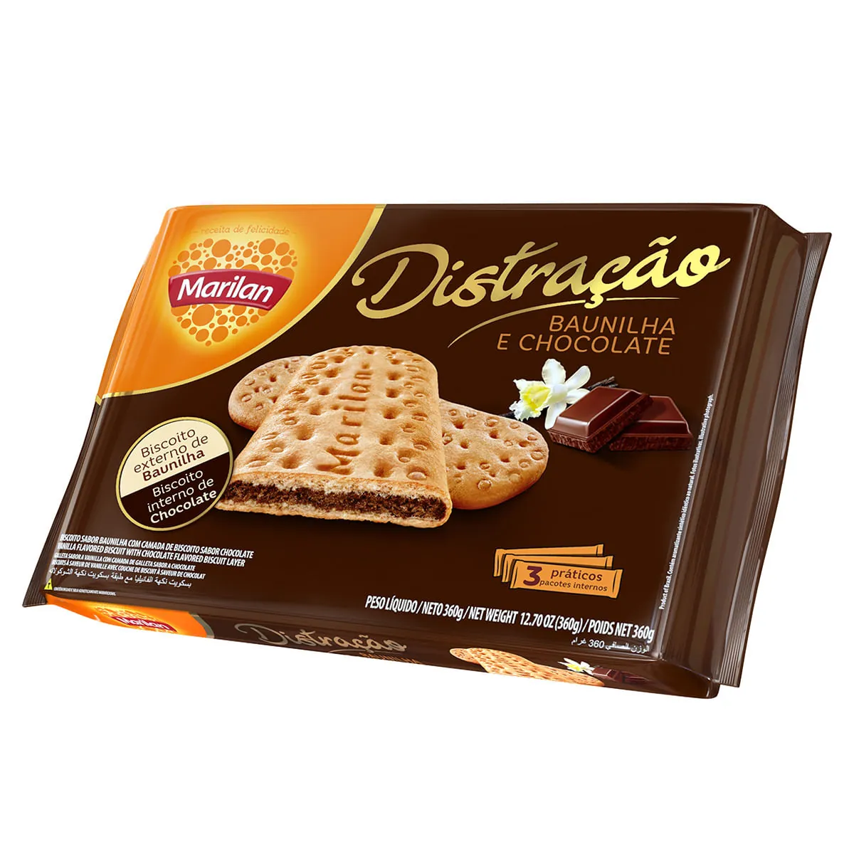 Biscoito Baunilha E Chocolate Marilan Distração Pacote 360g