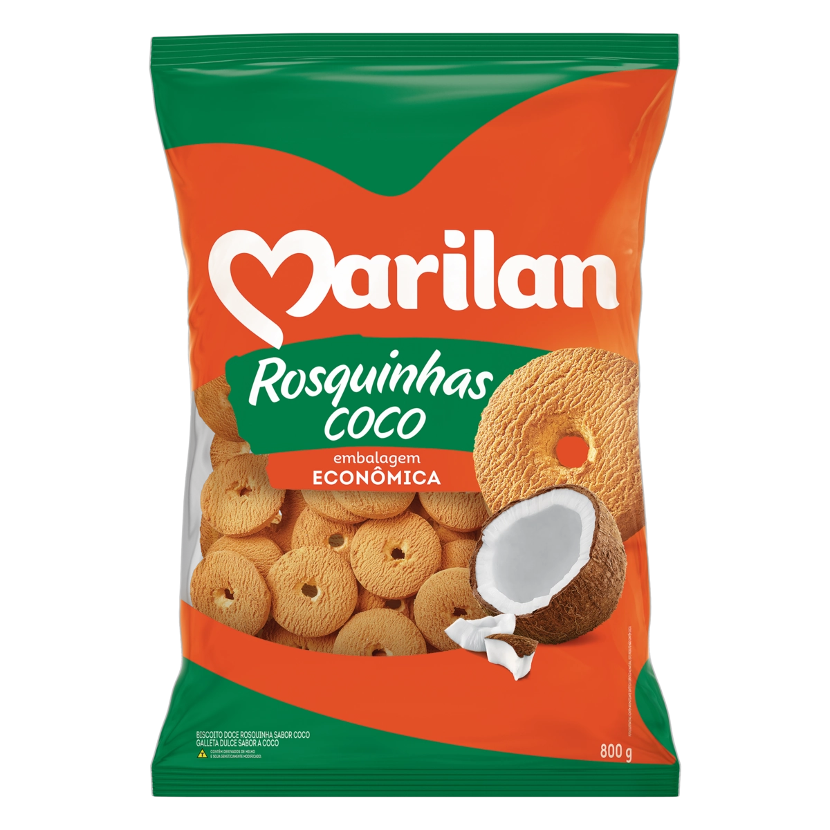Biscoito Rosquinha Coco Marilan Pacote 800g Embalagem Econômica