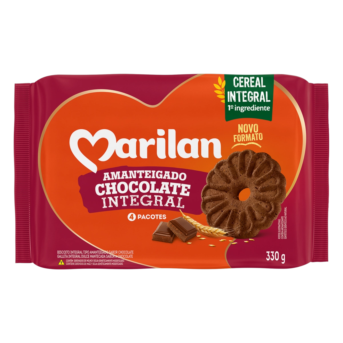 Biscoito Amanteigado Integral Chocolate Marilan Pacote 330g