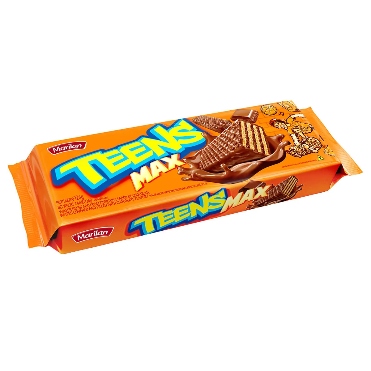Wafer Cobertura Chocolate Marilan Teens Pacote 126g