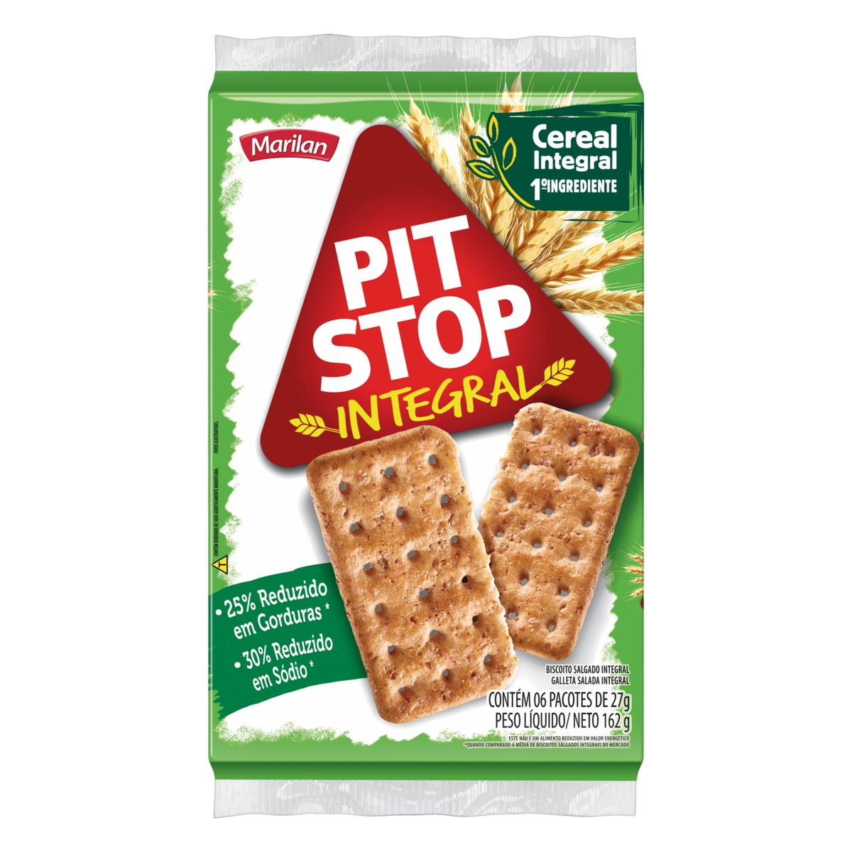 Pack Biscoito Integral Marilan Pit Stop Pacote 162g 6 Unidades
