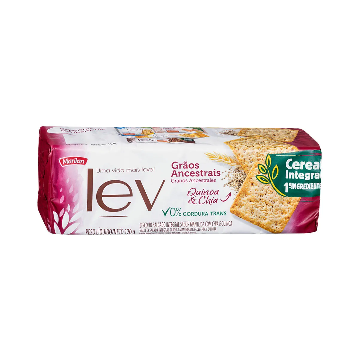 Biscoito Integral, Quinoa e Chia, Marilan Lev 170g