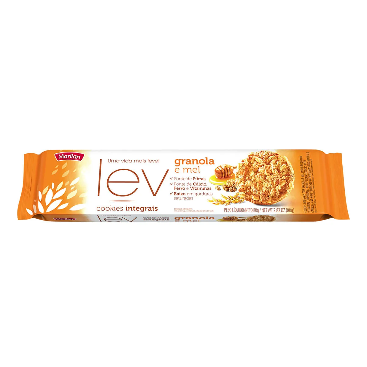 Biscoito Cookie Integral Granola E Mel Marilan Lev Pacote 80g