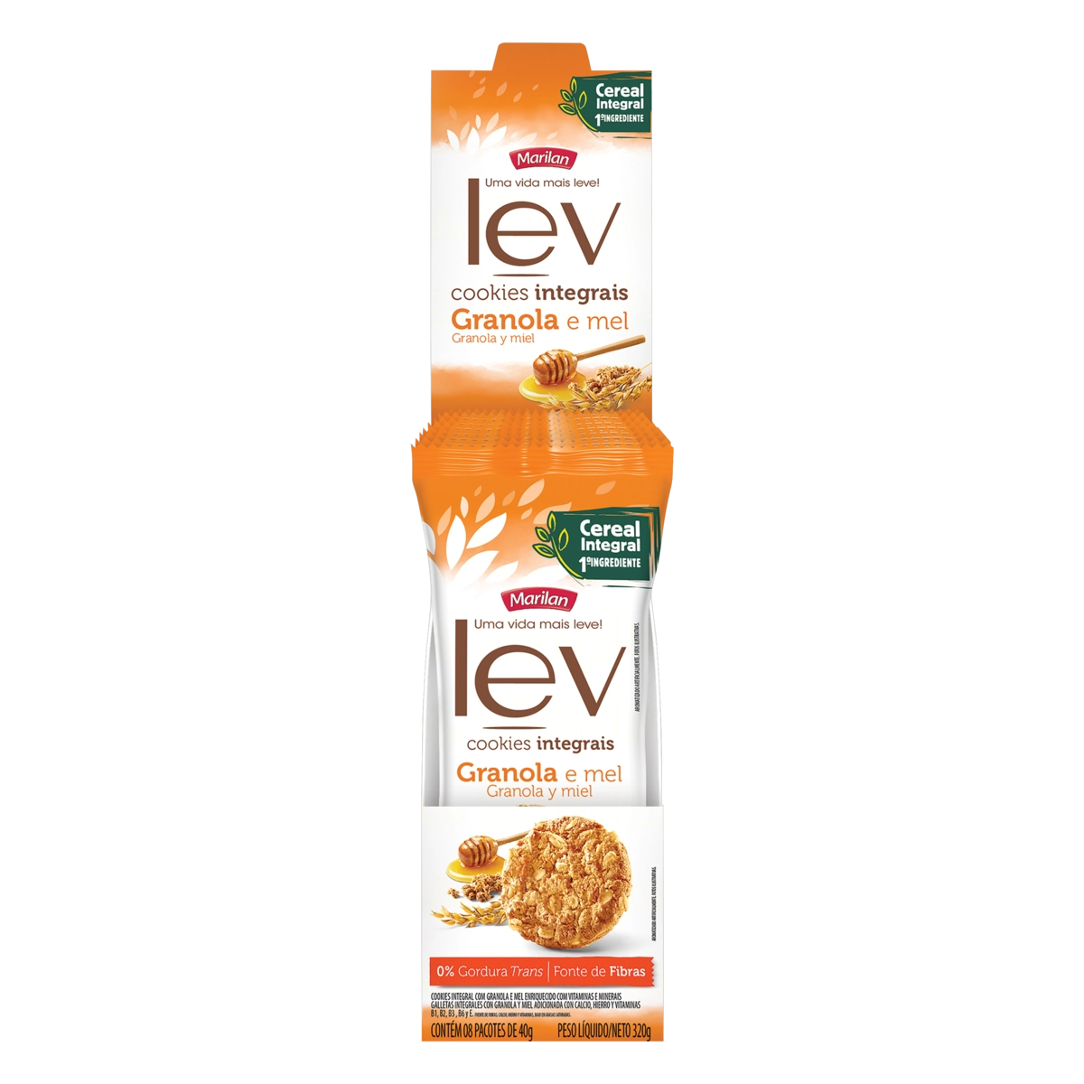 Biscoito Cookie Integral Granola E Mel Marilan Lev Caixa 320g 8 Unidades