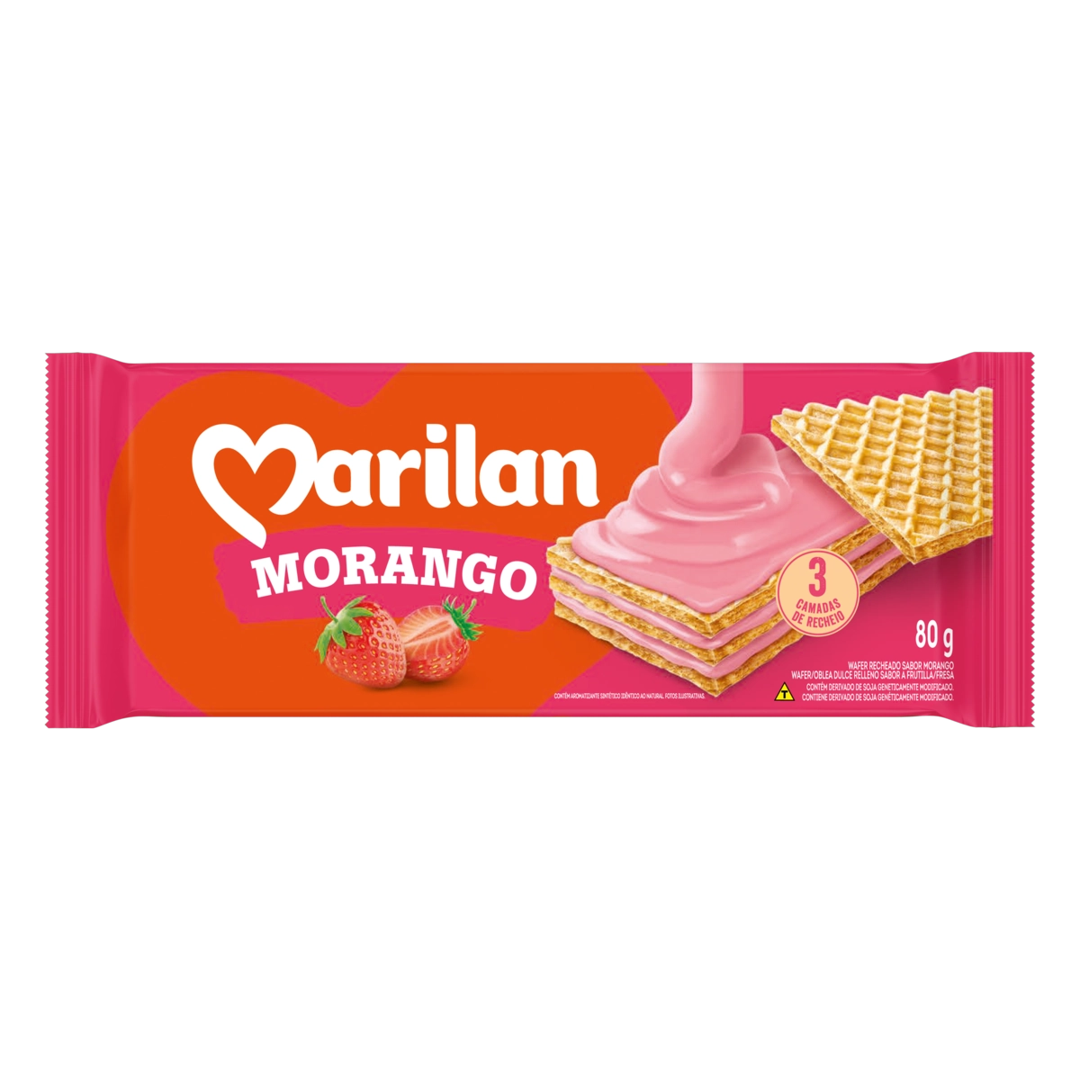 Biscoito Wafer Recheio Morango Marilan Pacote 80g