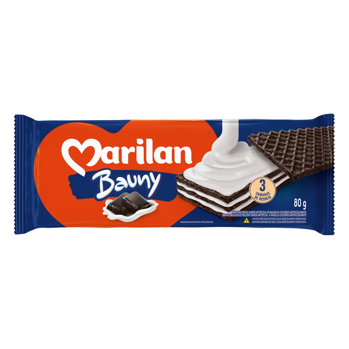 Biscoito Wafer Recheio Bauny Marilan Pacote 80g