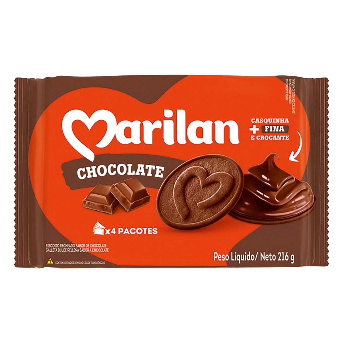 Biscoito Recheio Chocolate Marilan Pacote 216g