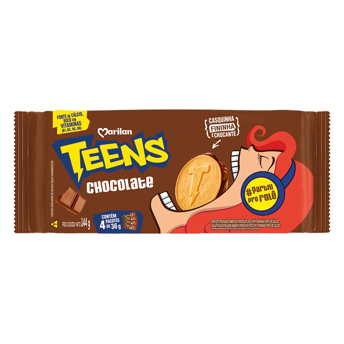 Biscoito Recheio Chocolate Marilan Teens Pacote 144g