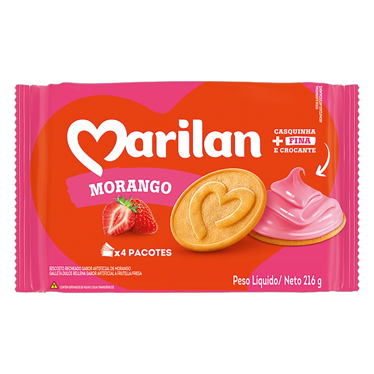 Biscoito Recheio Morango Marilan Pacote 216g