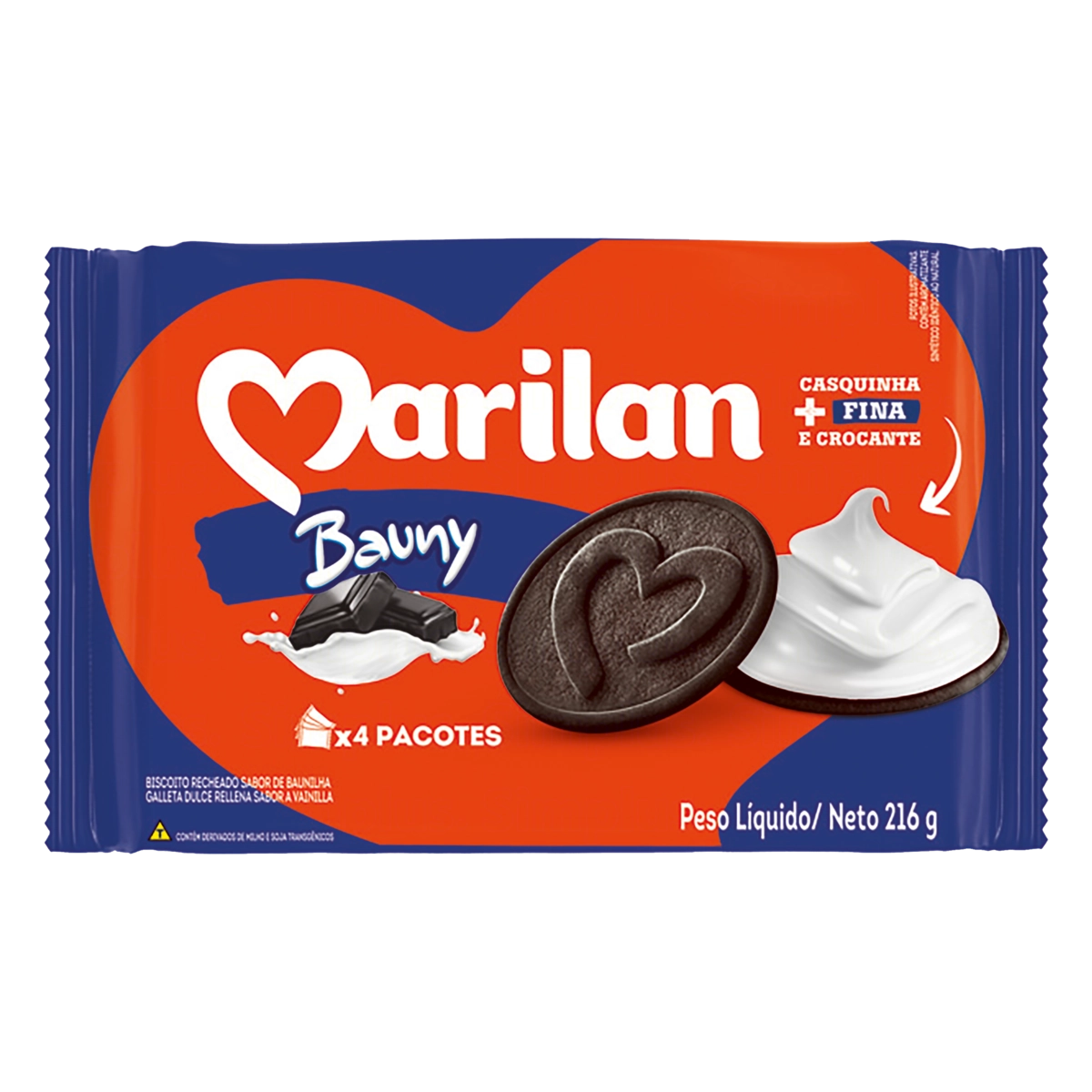 Biscoito Recheio Bauny Marilan Pacote 216g