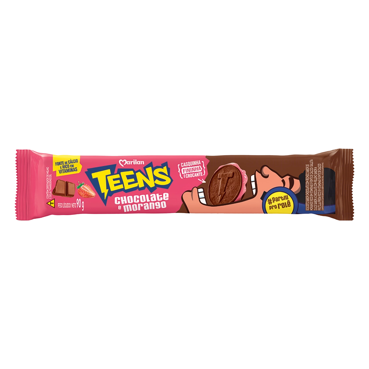 Biscoito Chocolate Recheio Morango Marilan Teens Pacote 90g