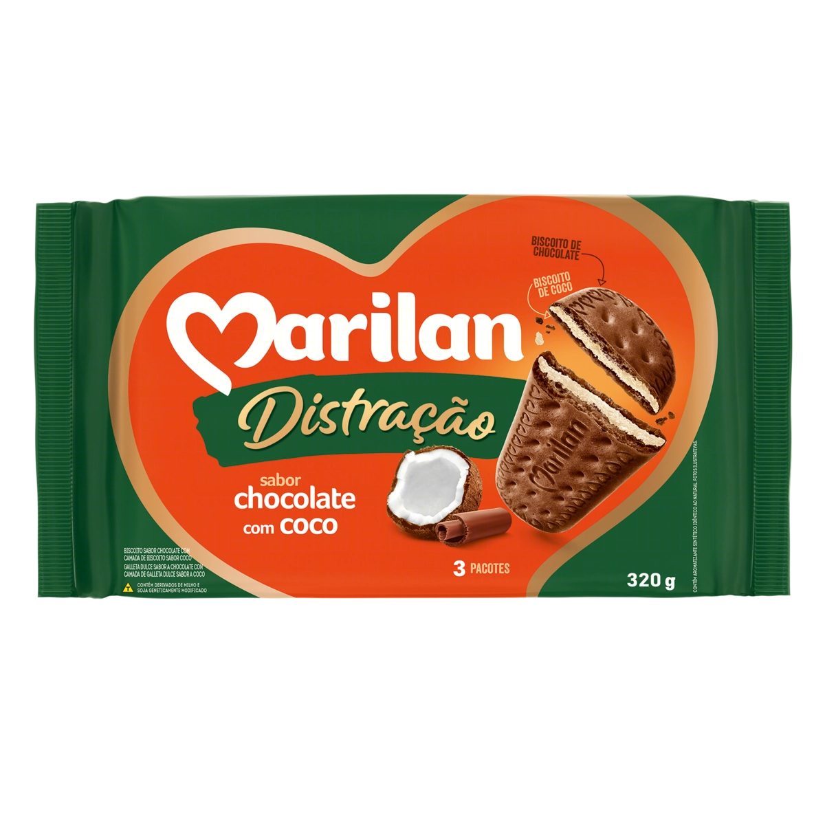 Biscoito Chocolate Com Coco Marilan Distração Pacote 320g