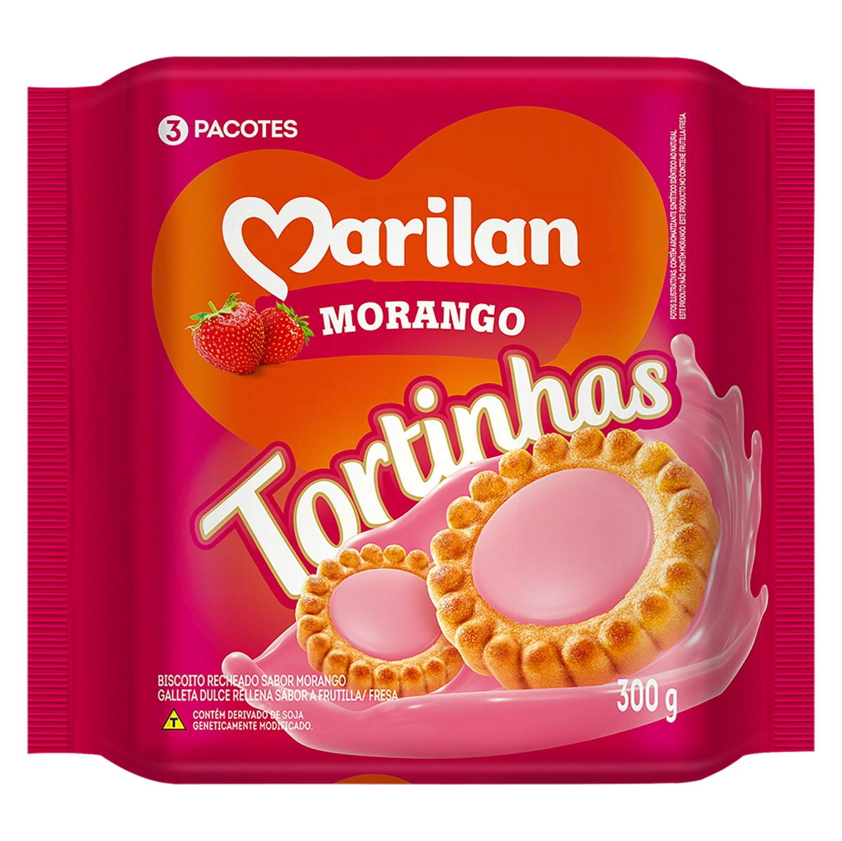 Biscoito Recheio Morango Marilan Tortinhas Pacote 300g