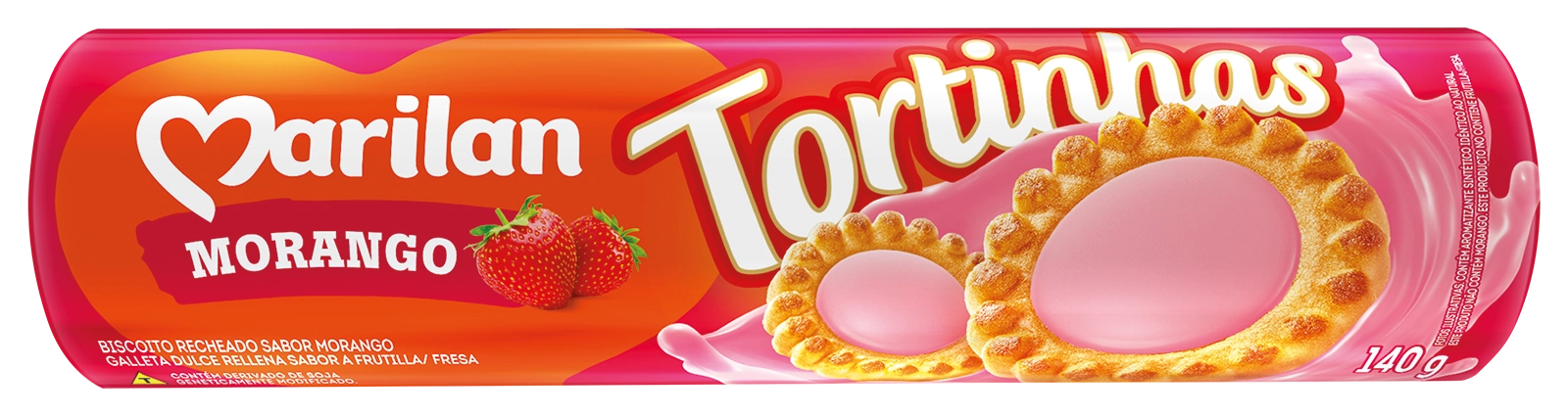 Biscoito Recheio Morango Marilan Tortinhas Pacote 140g