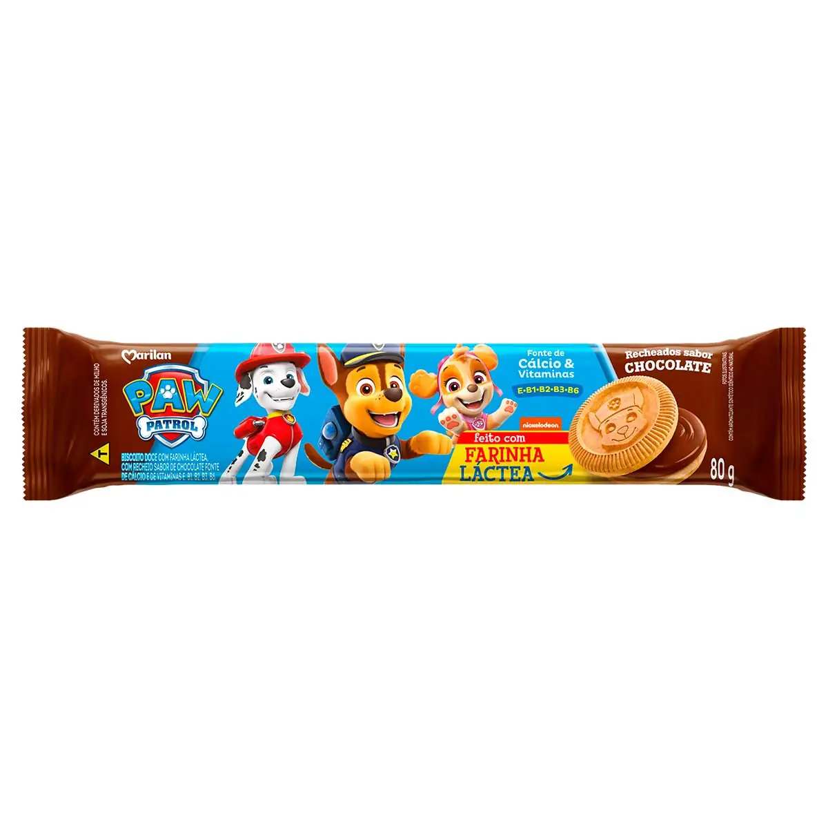Biscoito Recheio Chocolate Paw Patrol Marilan Pacote 80g