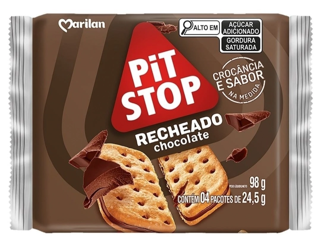 Pack Biscoito Recheio Chocolate Marilan Pit Stop Pacote 98g 4 Unidades