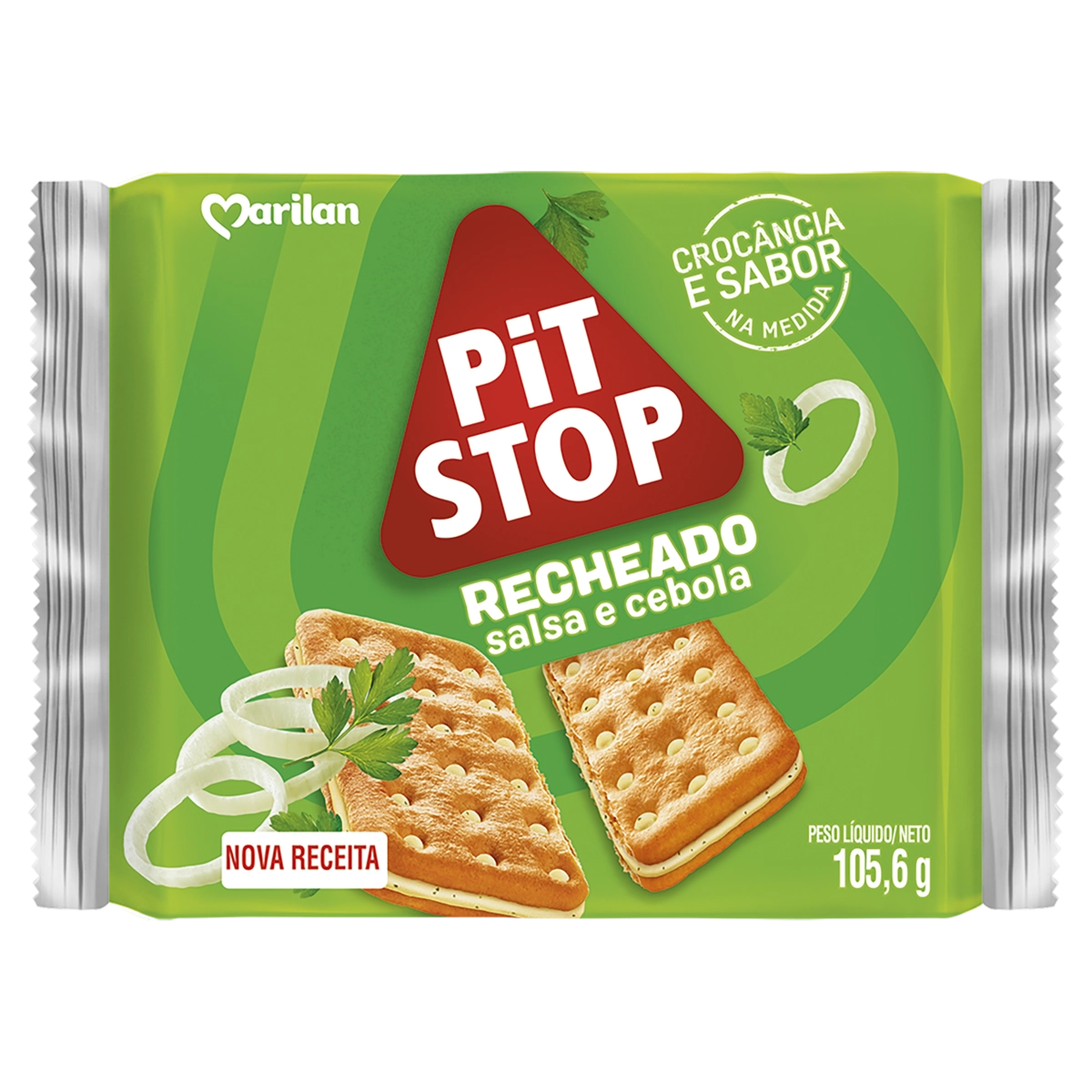 Pack Biscoito Recheio Salsa E Cebola Marilan Pit Stop Pacote 91g 4 Unidades