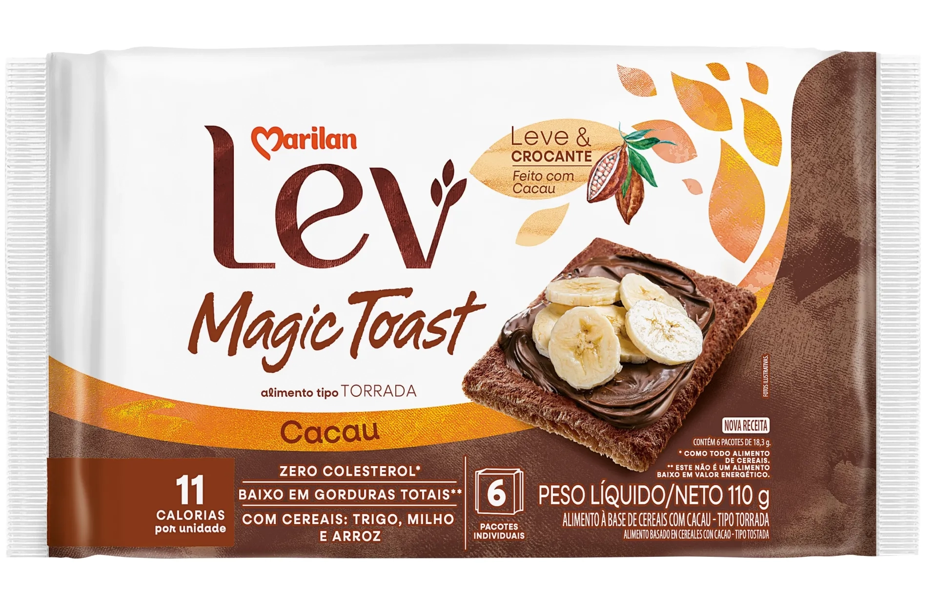 Torrada Cacau E Cereais Marilan Lev Magic Toast Pacote 110g 6 Unidades