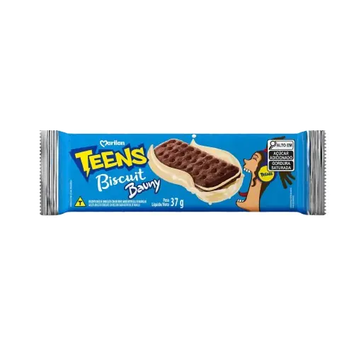 Biscoito Chocolate Recheio Bauny Marilan Teens Biscuit Pacote 37g