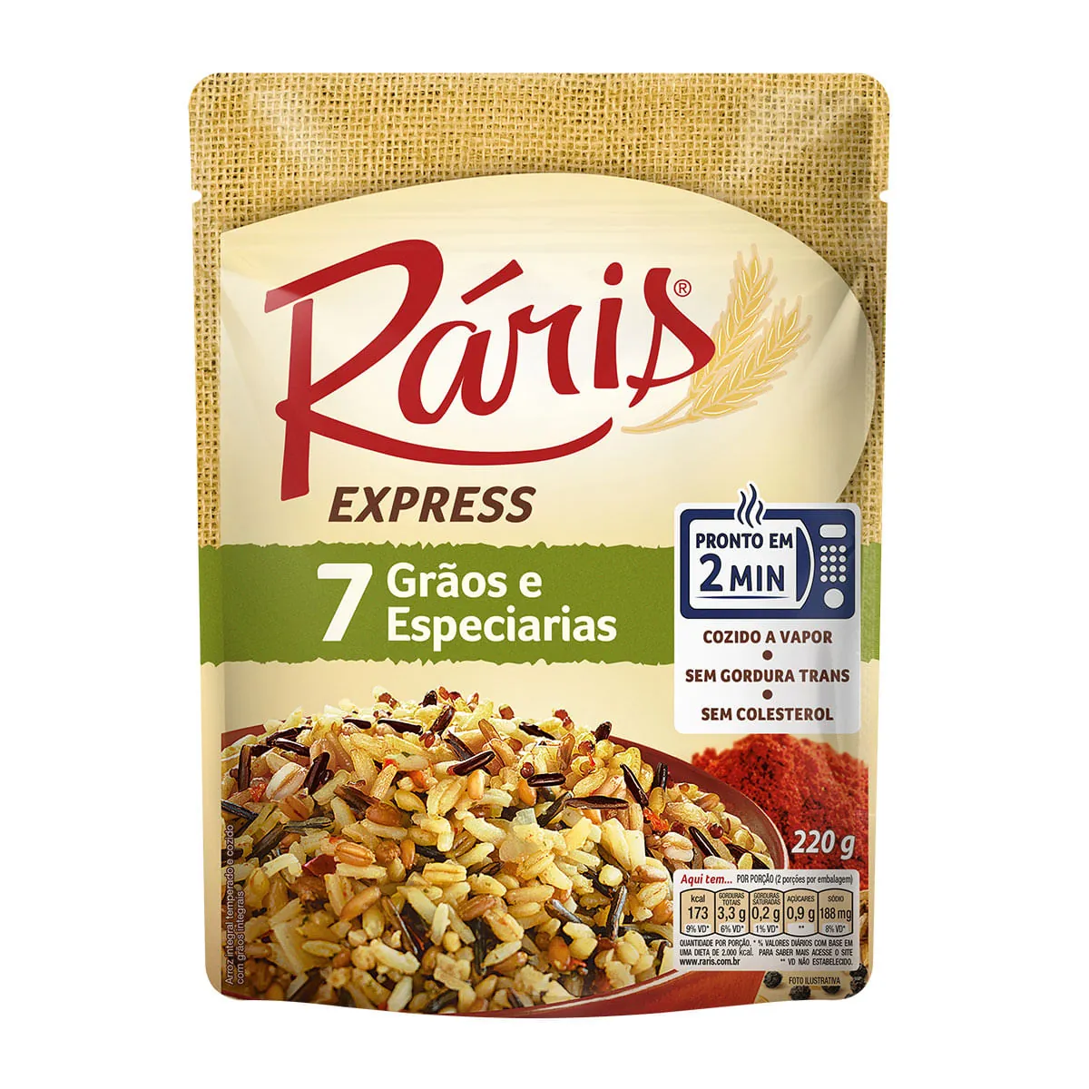 Arroz Cozido No Vapor 7 Grãos E Especiarias Integral Ráris Express Sachê 220g