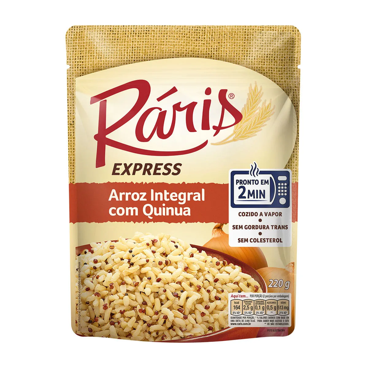 Arroz Cozido No Vapor Com Quinoa Integral Ráris Express Sachê 220g