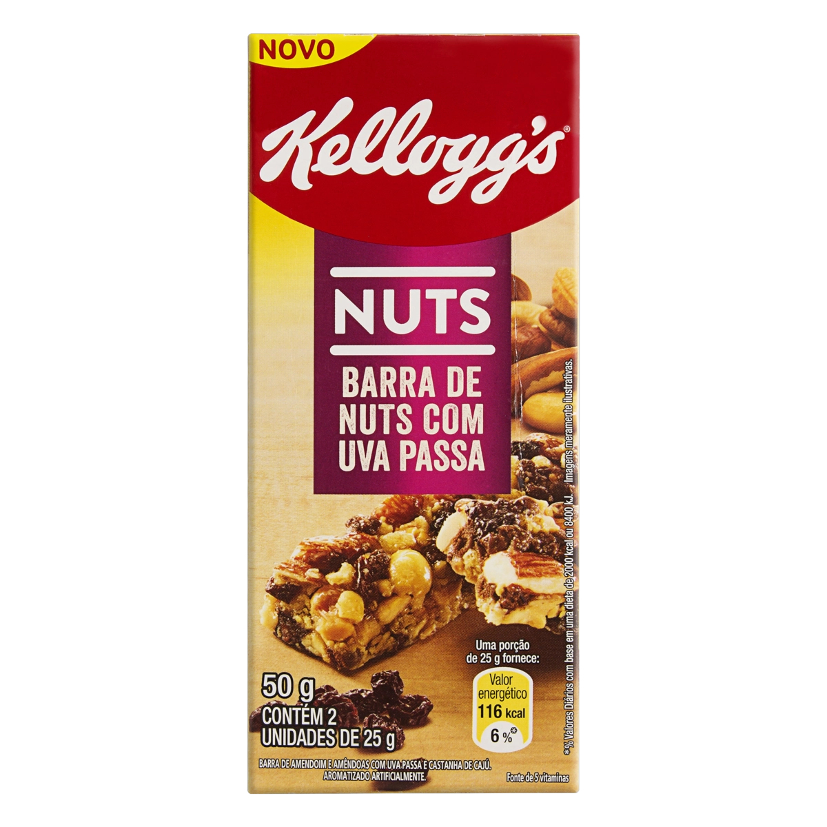 Pack Barra De Nuts Uva Passa Kelloggs Caixa 50g 2 Unidades