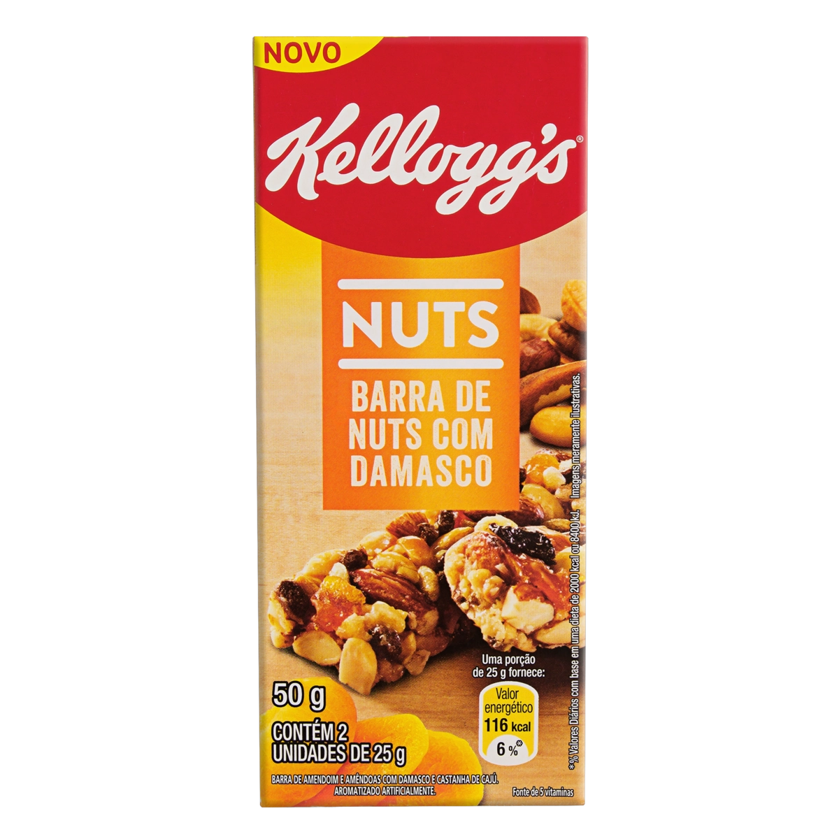 Pack Barra De Nuts Damasco Kelloggs Caixa 50g 2 Unidades