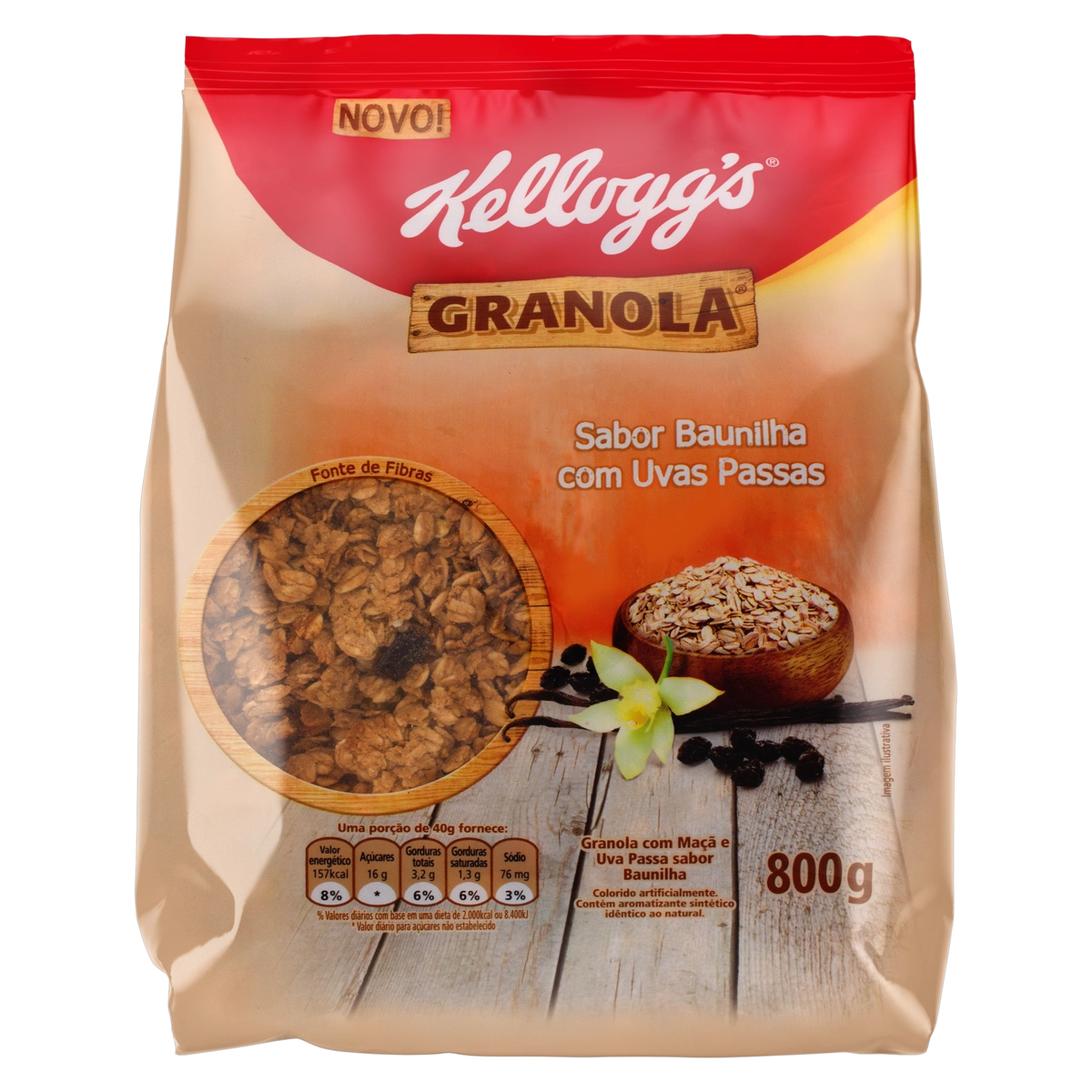 Granola Baunilha Com Uvas Passas Kelloggs Pacote 800g