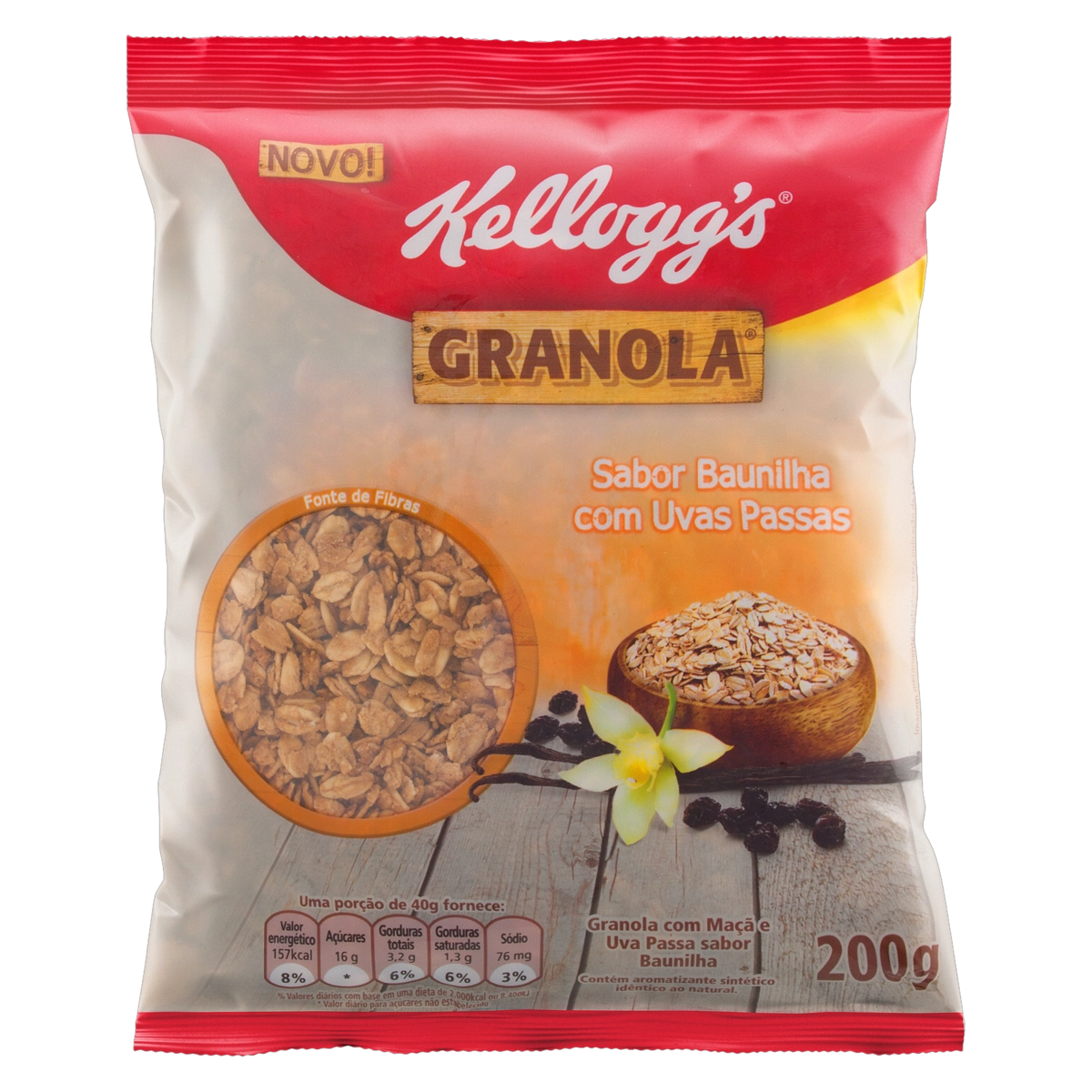 Granola Baunilha Com Uvas Passas Kelloggs Pacote 200g
