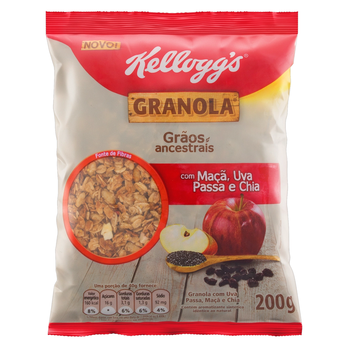 Granola Com Grãos Ancestrais Maçã, Uva Passa E Chia Kelloggs Pacote 200g