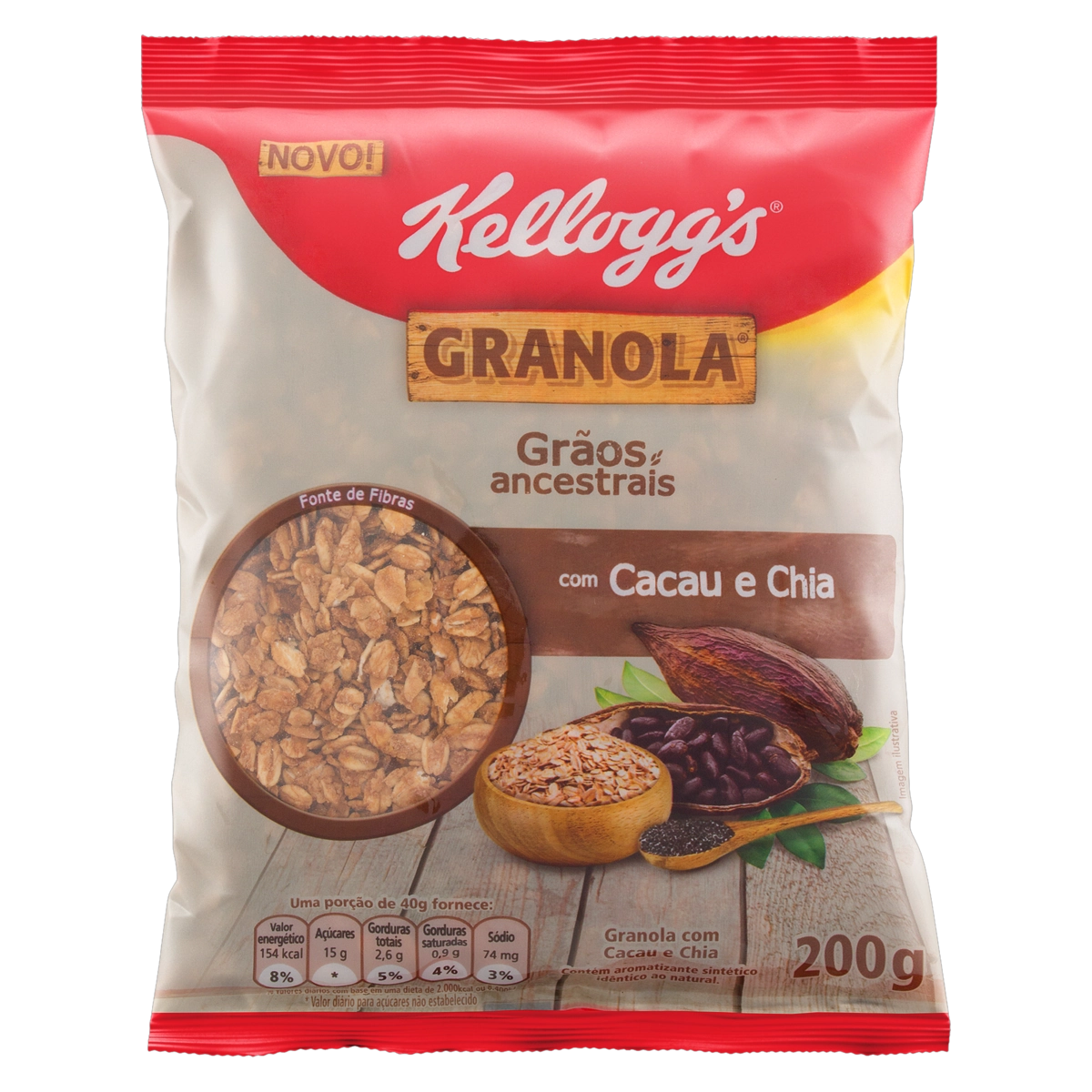 Granola Com Grãos Ancestrais Cacau E Chia Kelloggs Pacote 200g