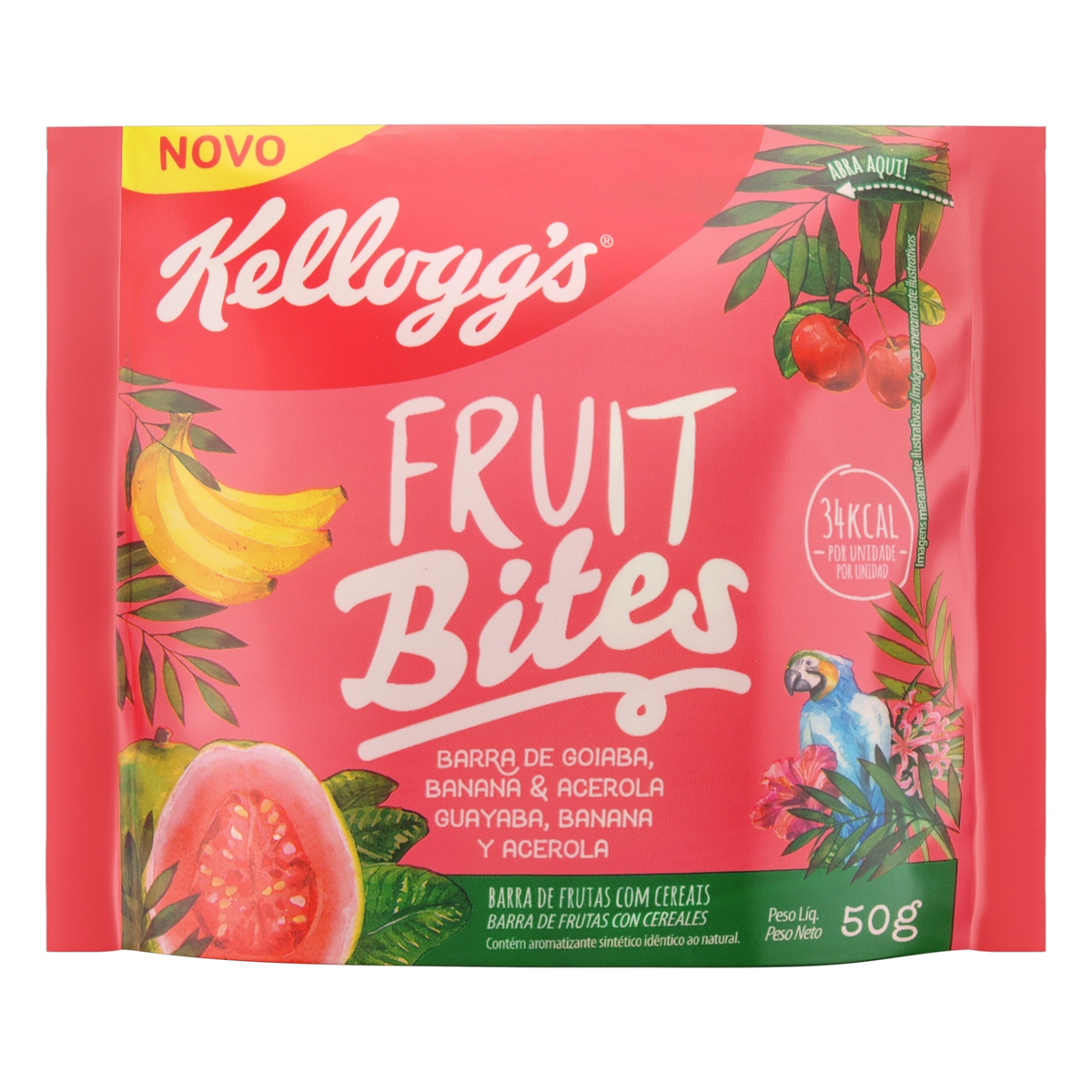 Barra De Frutas Goiaba, Banana Acerola Kelloggs Fruit Bites Pacote 50g
