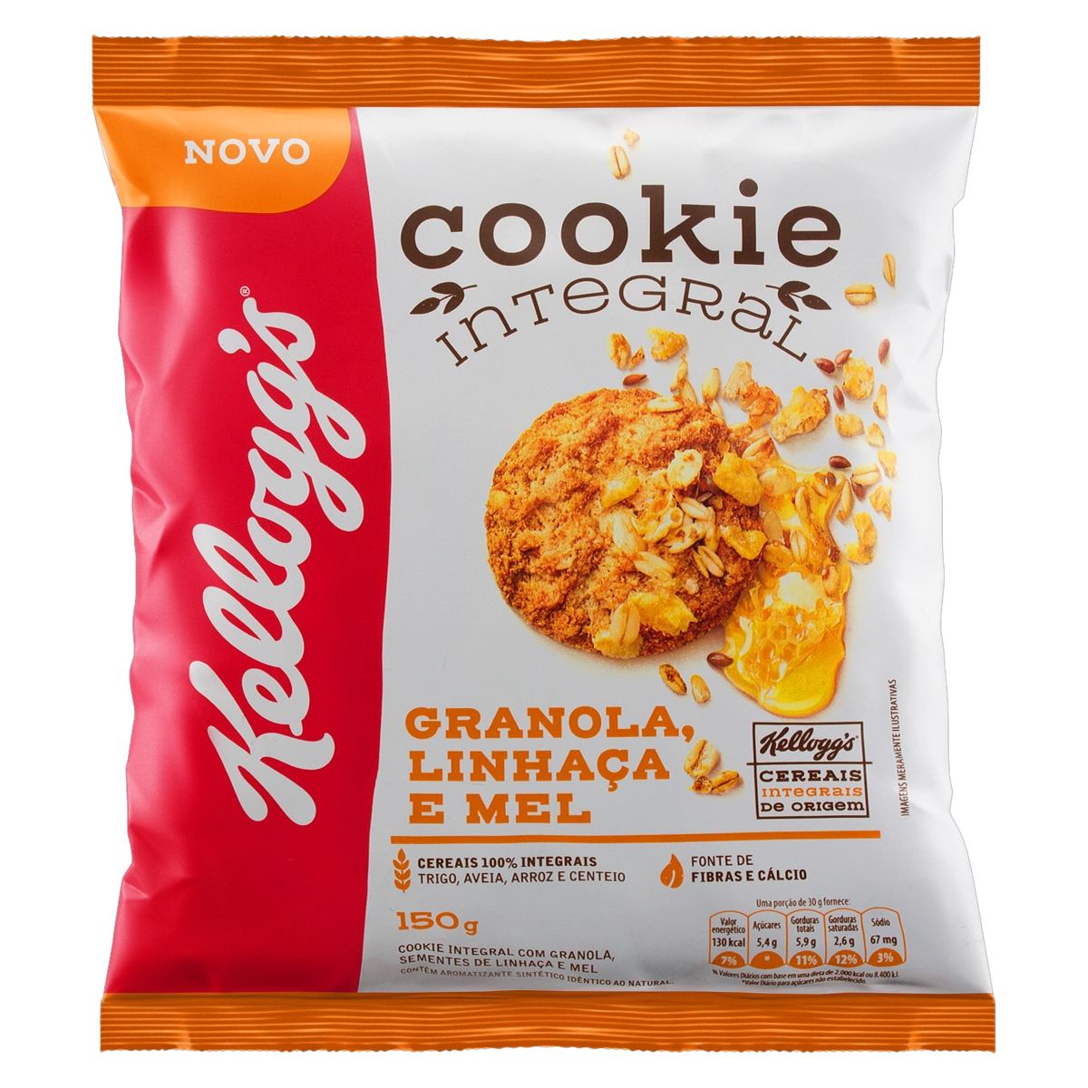 Biscoito Cookie Integral Granola, Linhaça E Mel Kelloggs Pacote 150g