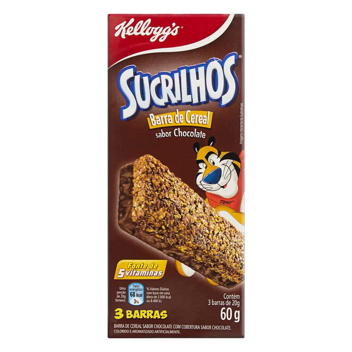 Pack Barra De Cereal Chocolate Cobertura Chocolate Kelloggs Sucrilhos Caixa 60g 3 Unidades