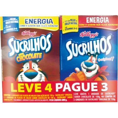 Kit 3 Cereais Matinais Kelloggs Sucrilhos Grátis 1 Cereal Matinal Chocolate 150g Cada