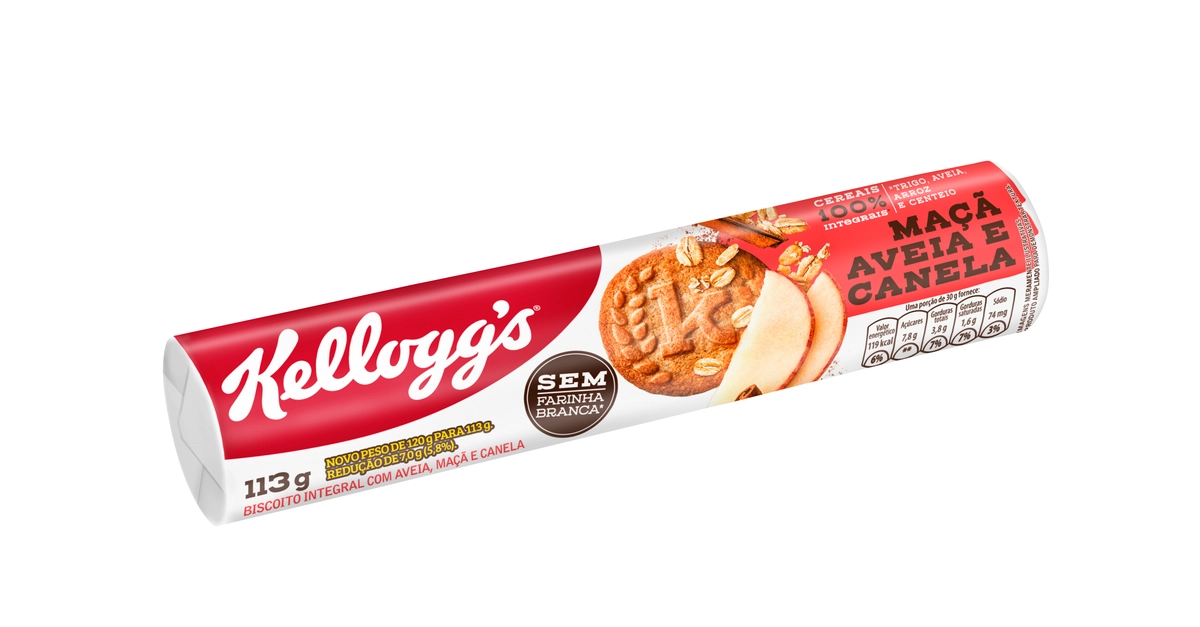 Biscoito Integral Maçã, Aveia E Canela Kelloggs Pacote 113g
