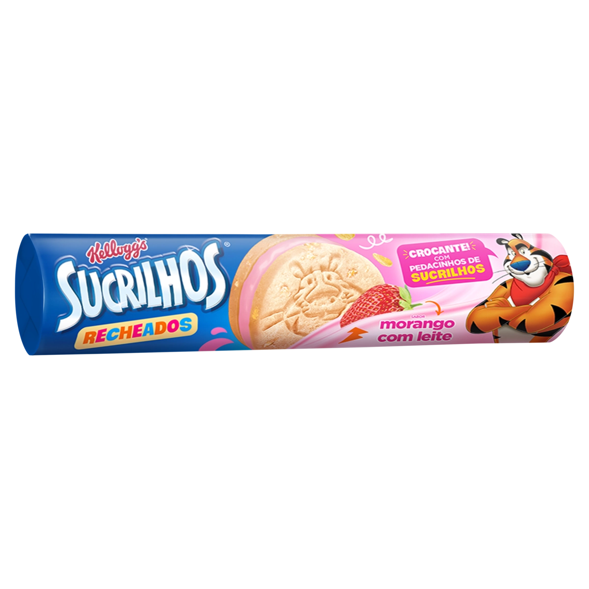Biscoito Recheio Morango Com Leite Kelloggs Sucrilhos Pacote 110g