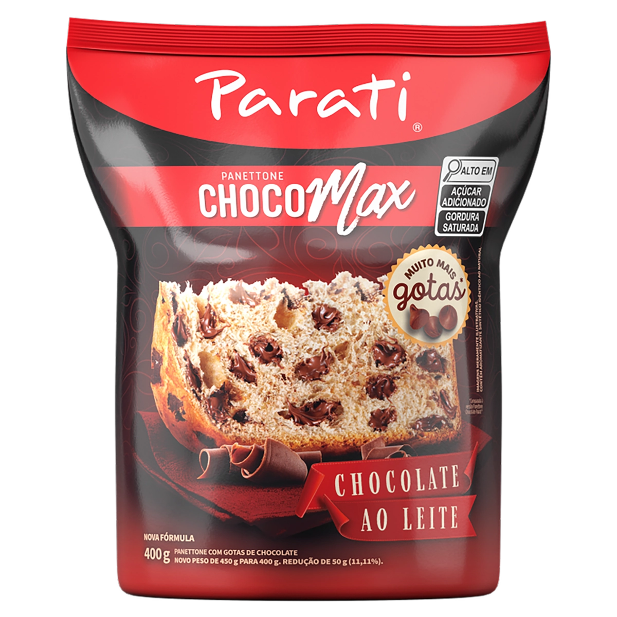 Panettone Com Gotas De Chocolate Ao Leite Parati Choco Max Pacote 400g