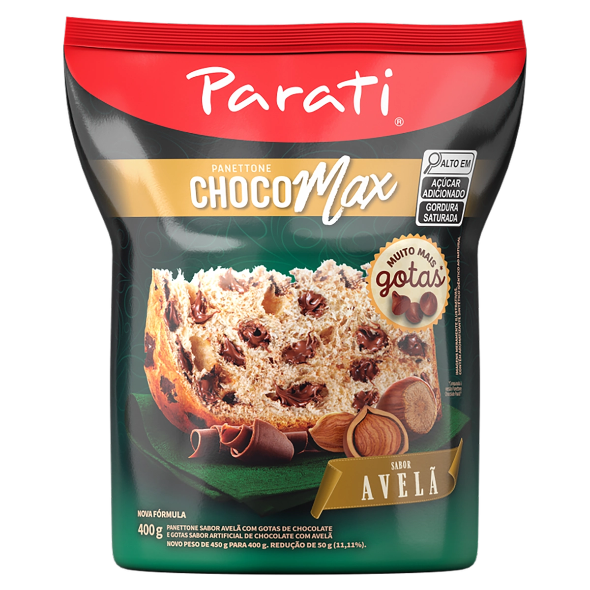 Panettone Com Gotas De Chocolate Avelã Parati Choco Max Pacote 400g