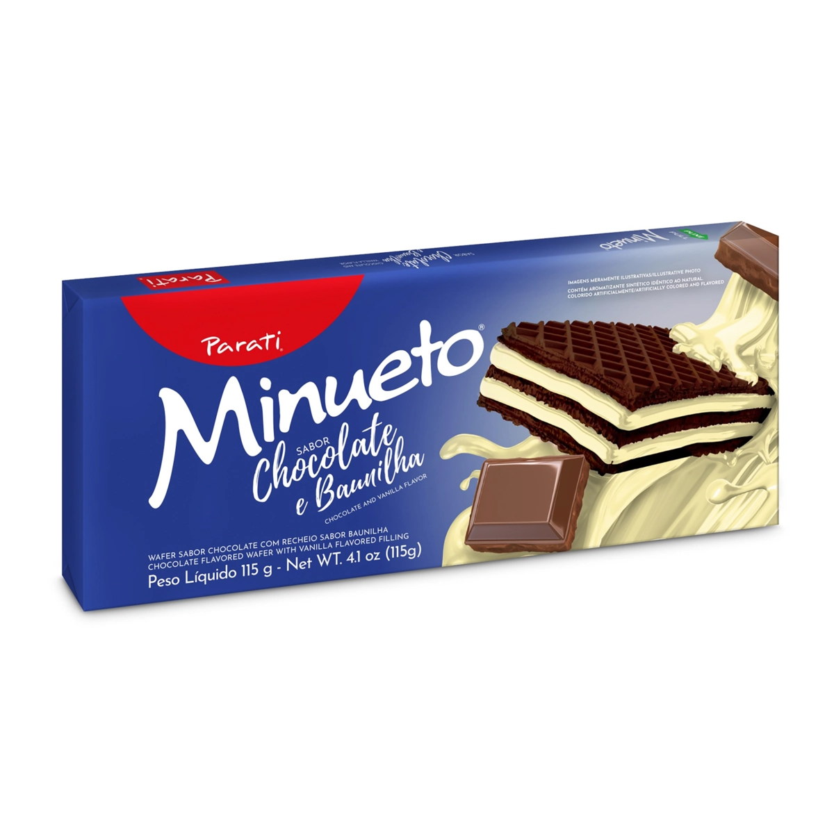 Biscoito Wafer Chocolate Recheio Baunilha Minueto Pacote 81g