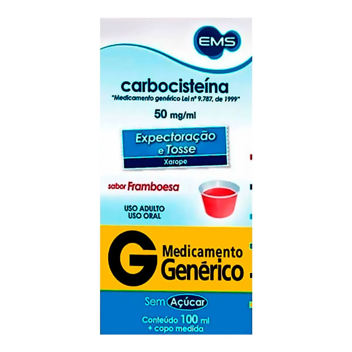 Carbocisteína 50mg Framboesa Zero Açúcar Ems Caixa 100ml Copo Medida