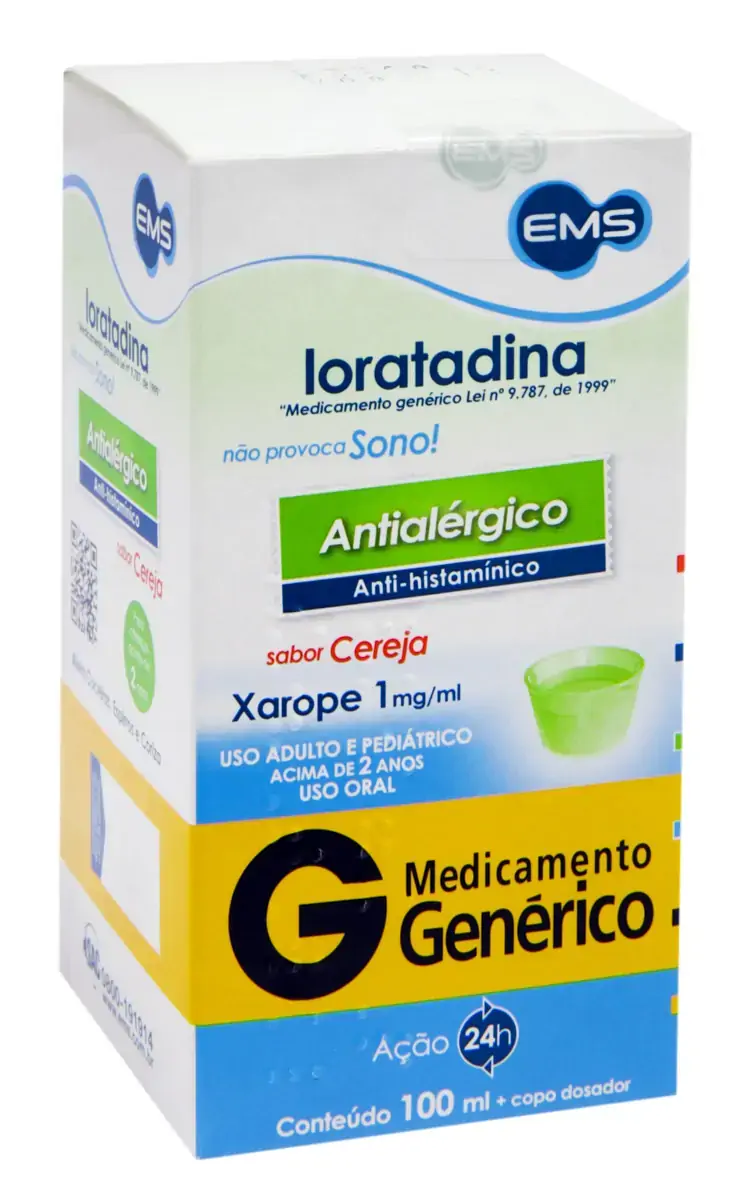 Xarope Loratadina Antialérgico 1mg/ml Cereja Ems Caixa 100ml Copo Dosador