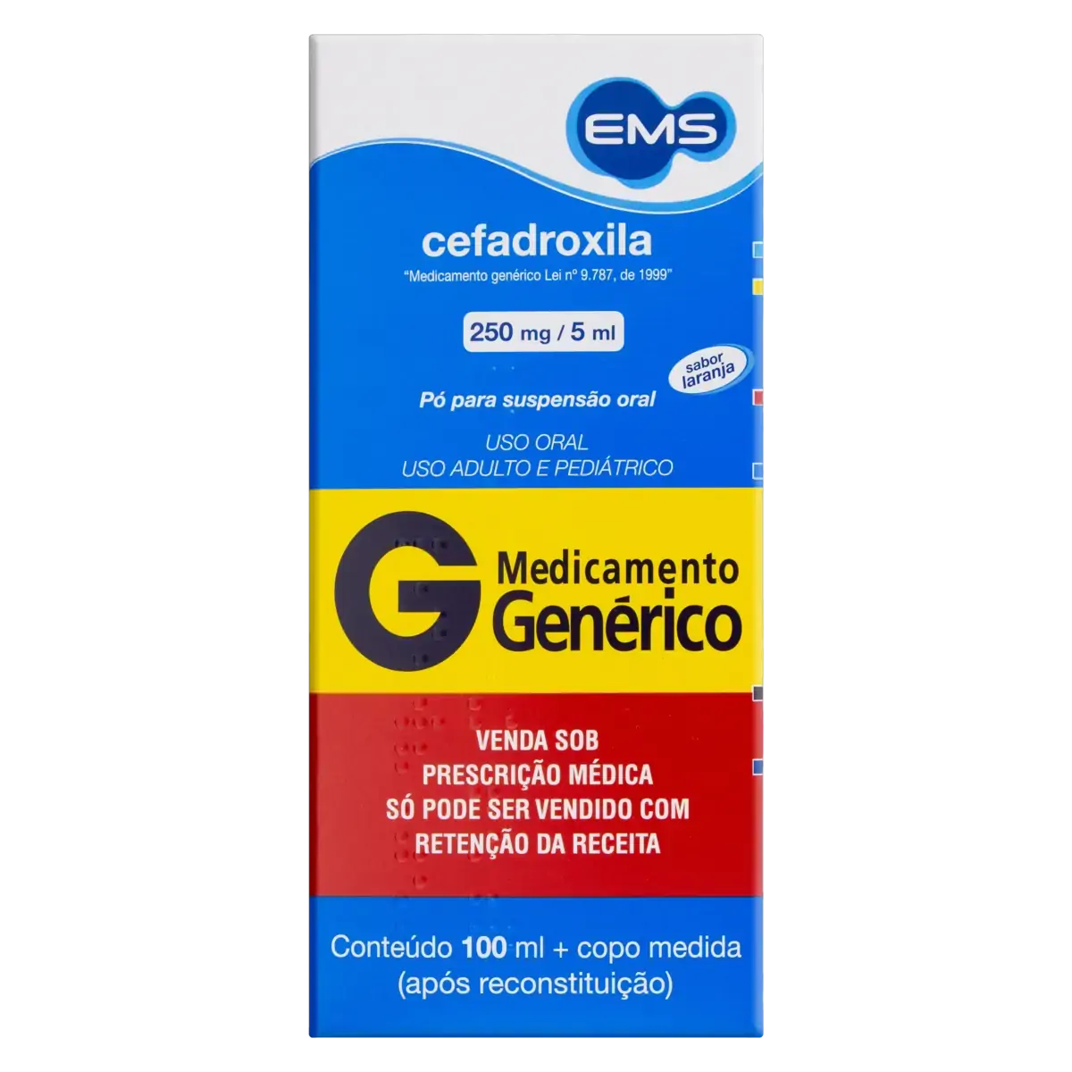 Cefadroxila 250mg/5ml Laranja Ems Caixa 100ml Pó Suspensão Oral Copo Medida