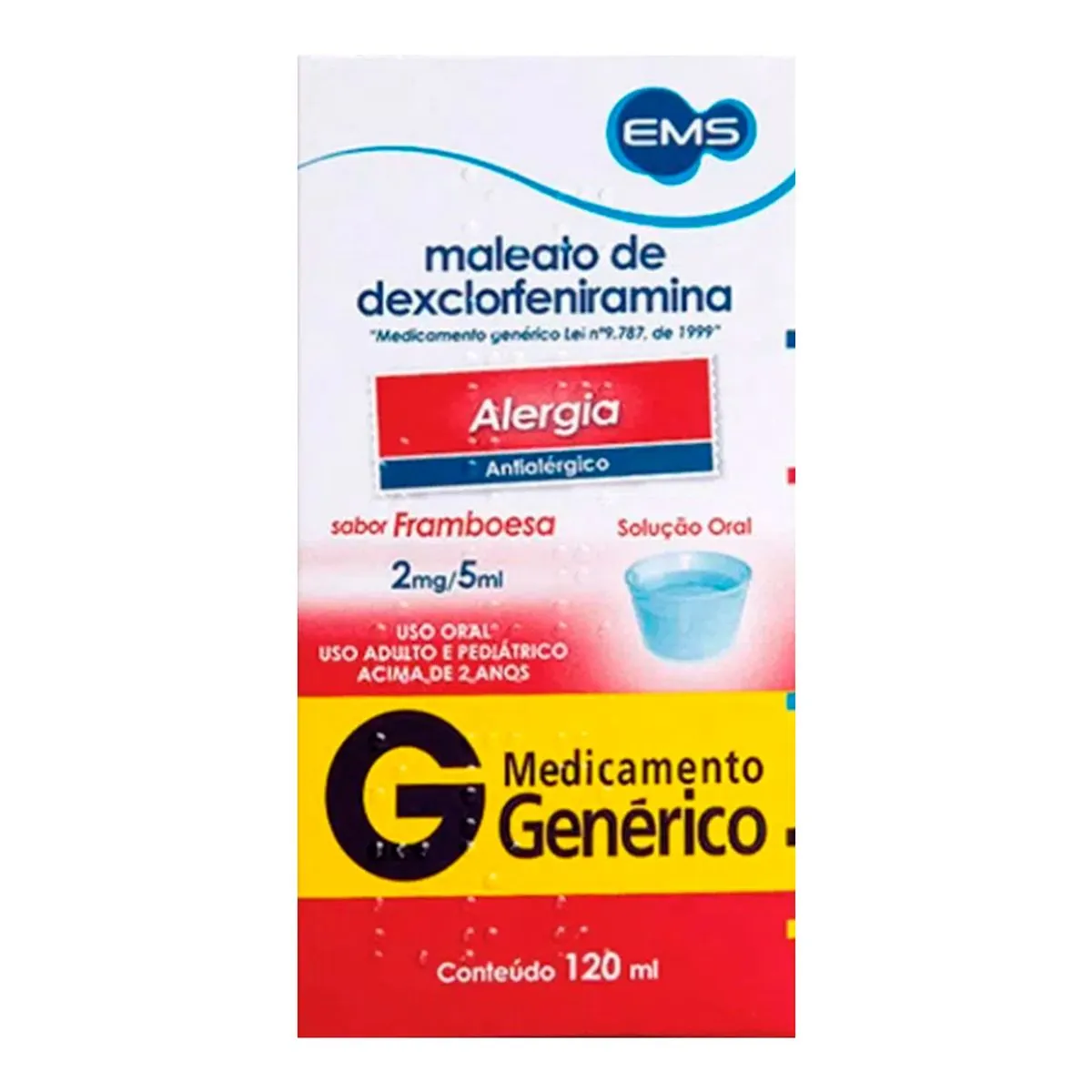 Maleato De Dexclorfeniramina 2mg/5ml Framboesa Ems Caixa 120ml Copo Medida
