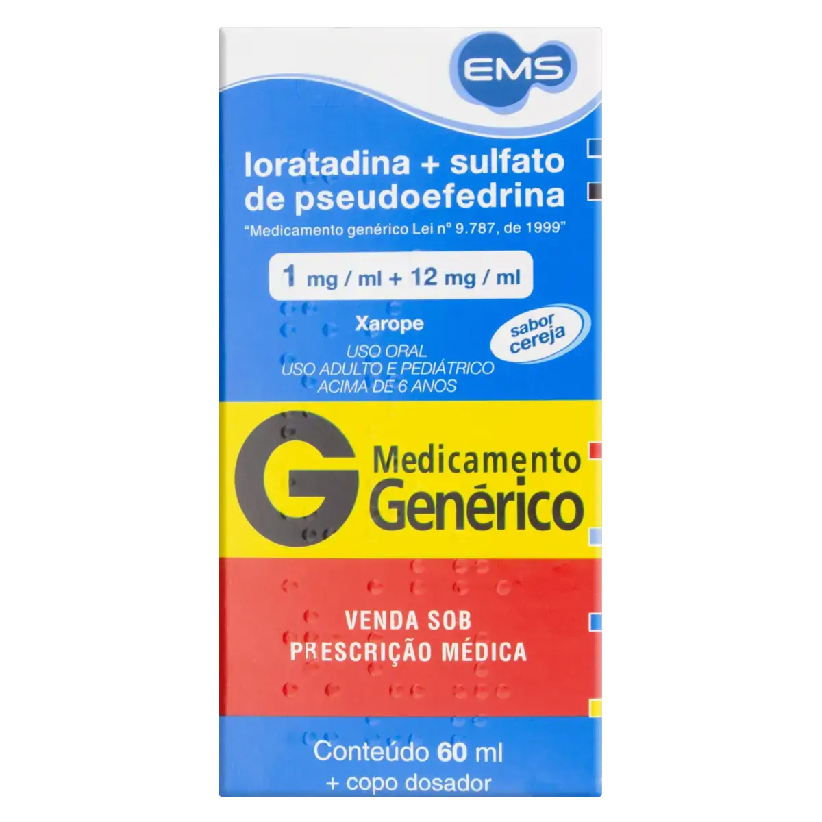 Xarope Loratadina Sulfato De Pseudoefedrina Cereja Ems Caixa 60ml Copo Dosador