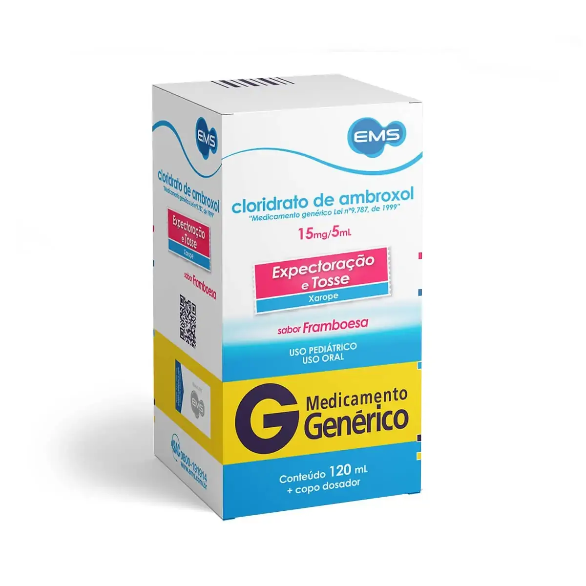 Xarope Cloridrato De Ambroxol 15mg/5ml Framboesa Ems Caixa 120ml Copo Dosador